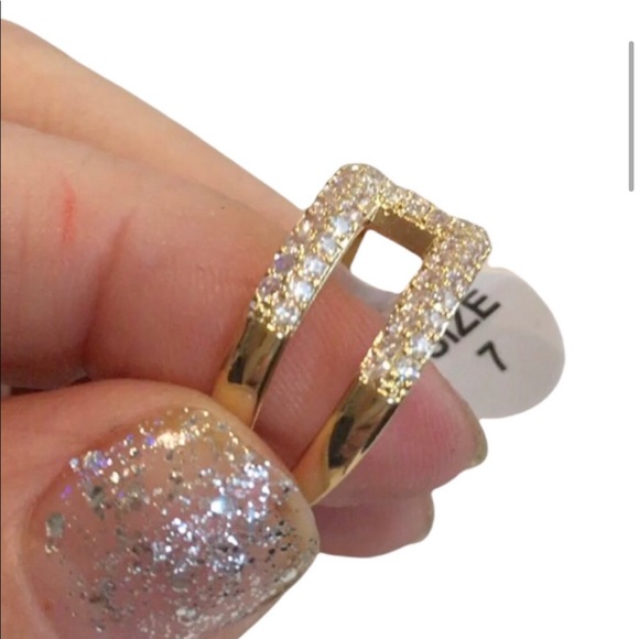 18K Gold Plated Pave CZ Stone Double Band Ring Size 7 Brand New - Picture 5 of 14